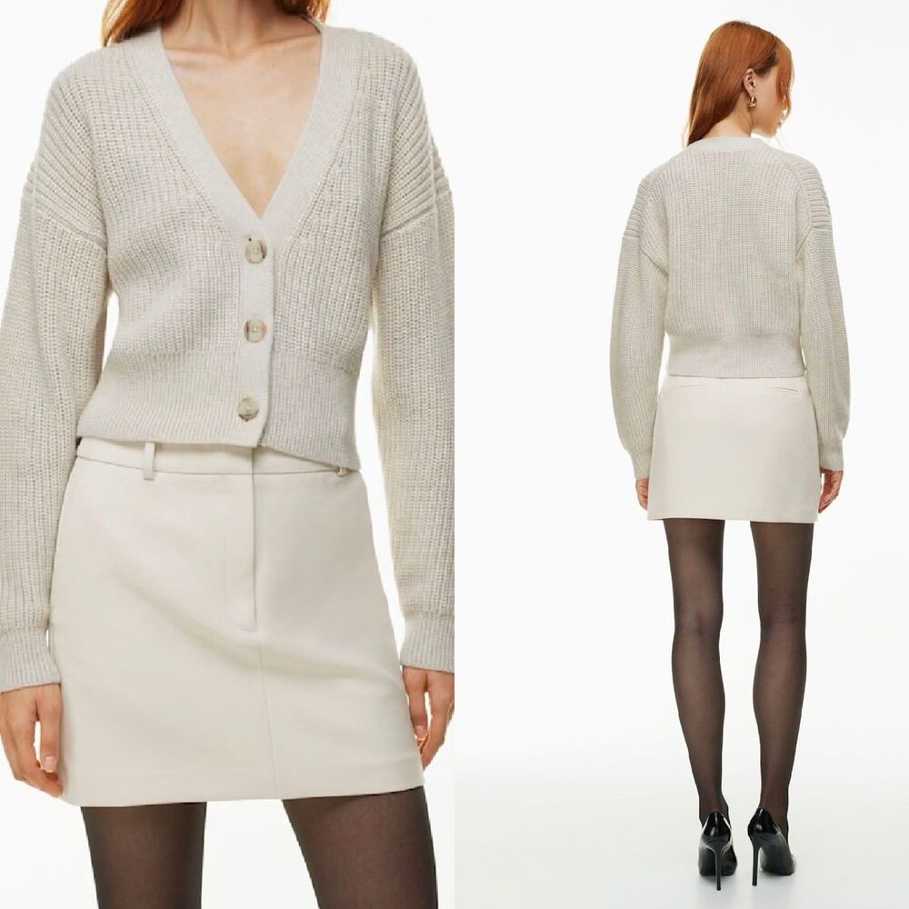 Aritzia Babaton Canberra Crop Cardigan Sweater Women S Cream Merino Wool Ribbed